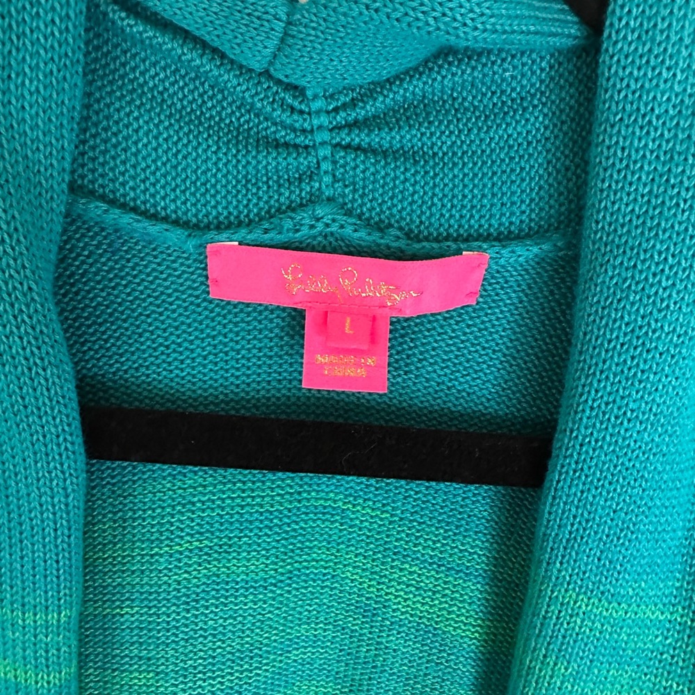 Lilly Pulitzer Green Ombre Cardigan with Fringe L EUC - Picture 5 of 5